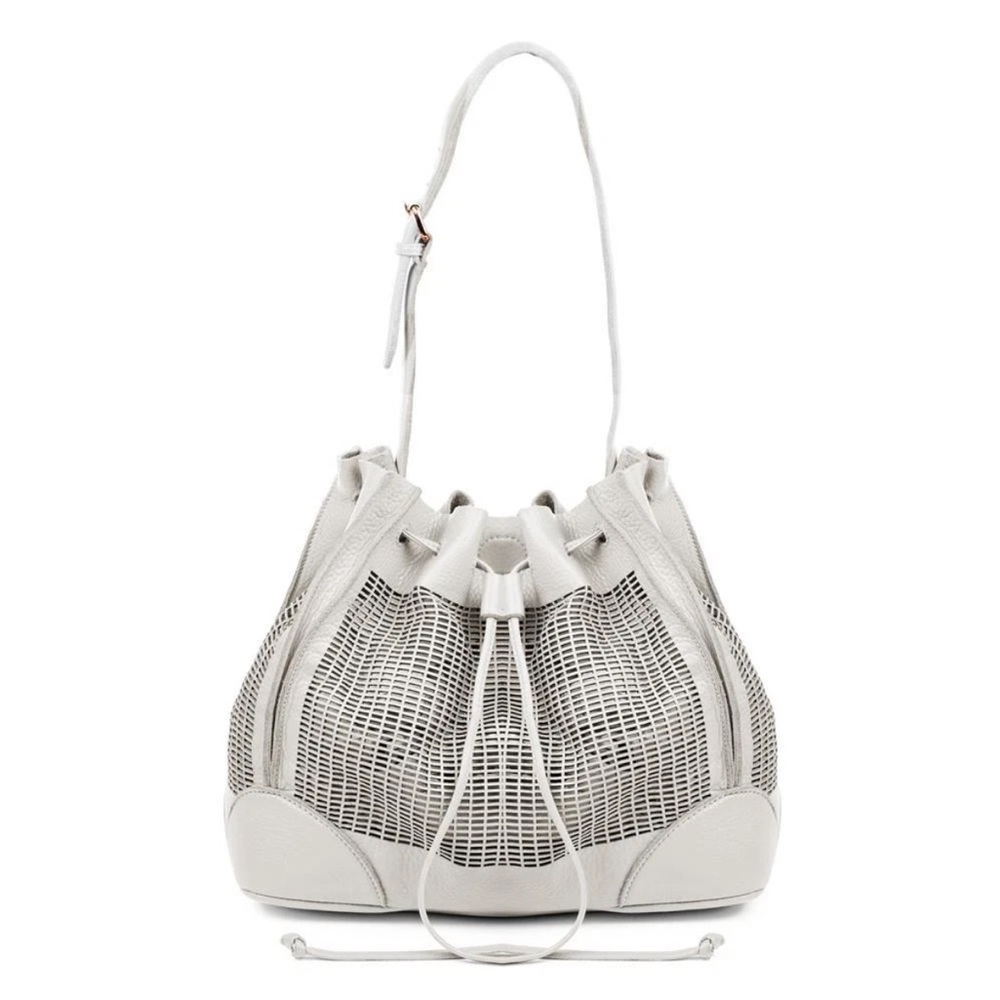 EUC NWT Linea Pelle Preston Drawstring Leather Bucket Tote Bag Bone White